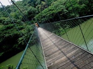 Puente colgante en zona de ecoturismo en la India